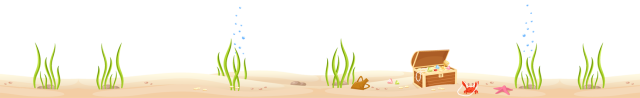 Oceaan met gras en schatkist illustratie